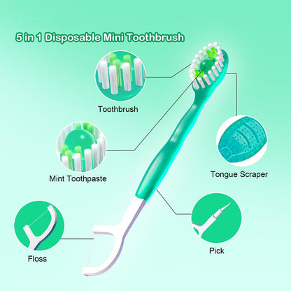 5 in 1 Mini Toothbrush & Floss & Tongue Scraper & Toothpick Set